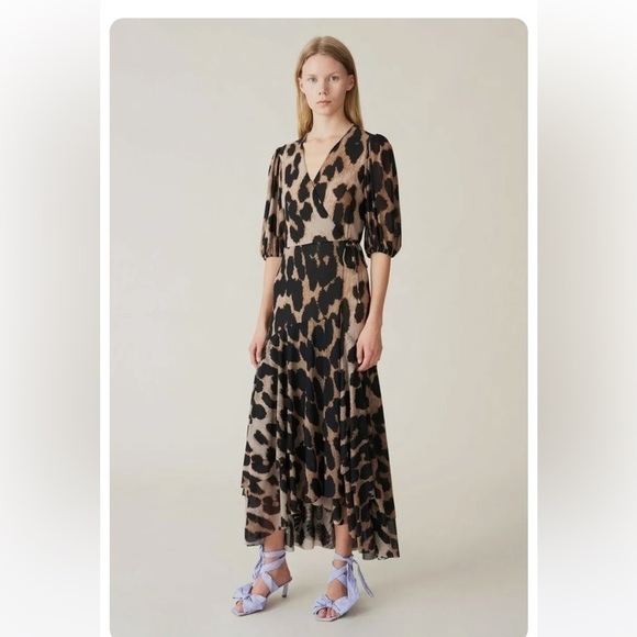 Ganni | Leopard Print Midi Wrap Dress - Picture 1 of 13